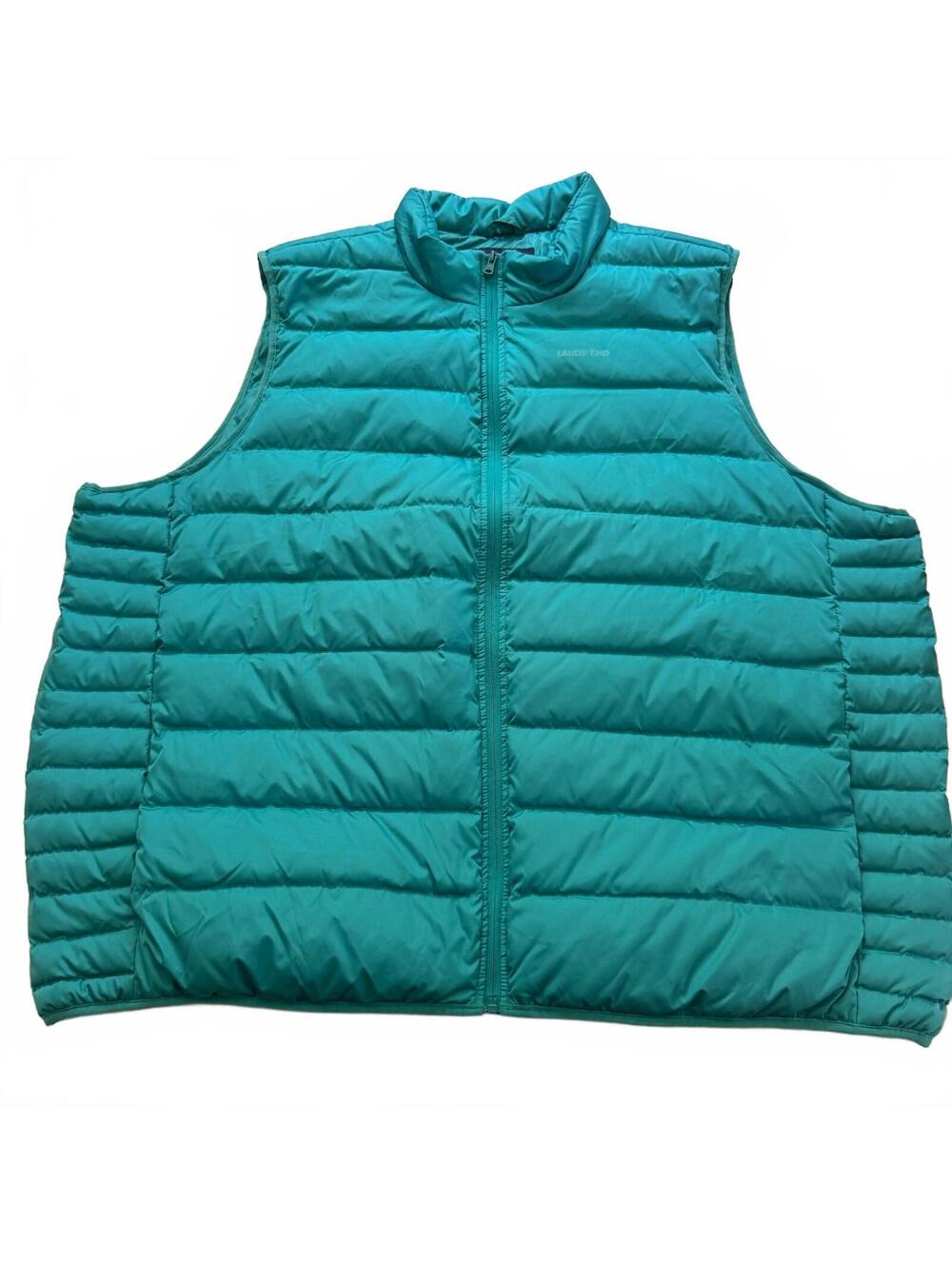 Lands End Puffer Vest Mens 4XLT Teal Blue 800 Down Insulated Packable Gilet Tall